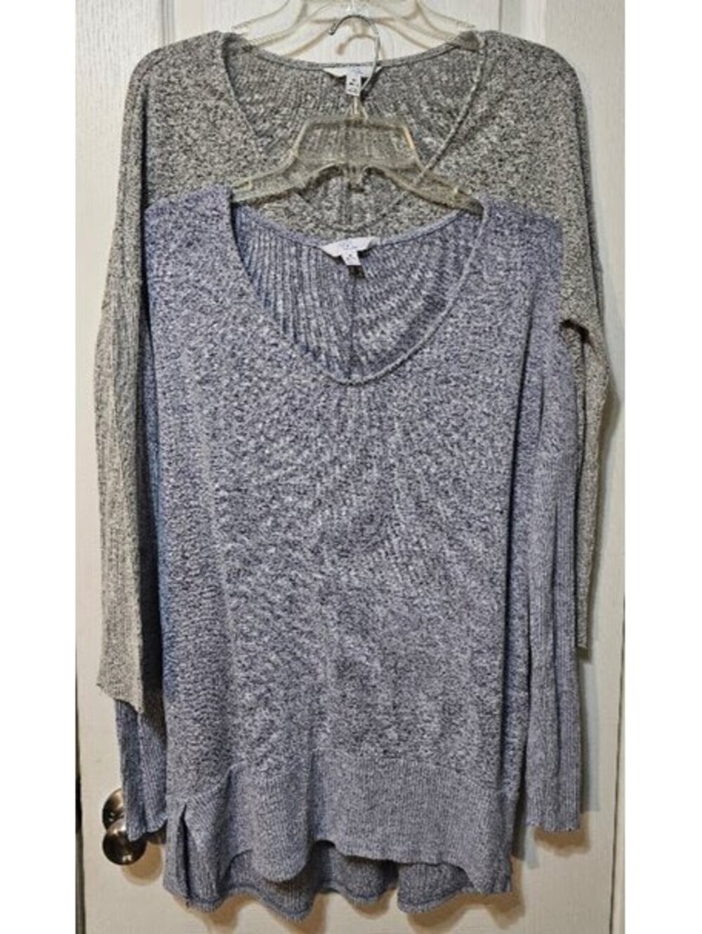 Time & Tru 2-Pack Rib Knit Tops Size Medium Heathered Blue & Gray Cozy